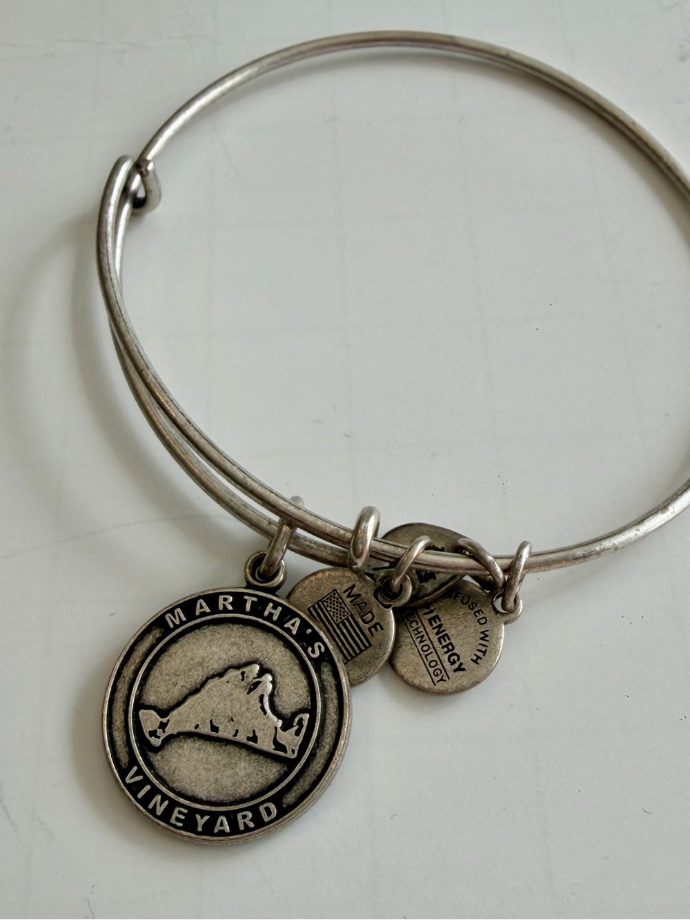 Alex and Ani Silver Martha's Vineyard Expandable Charm Bangle Bracelet Preppy